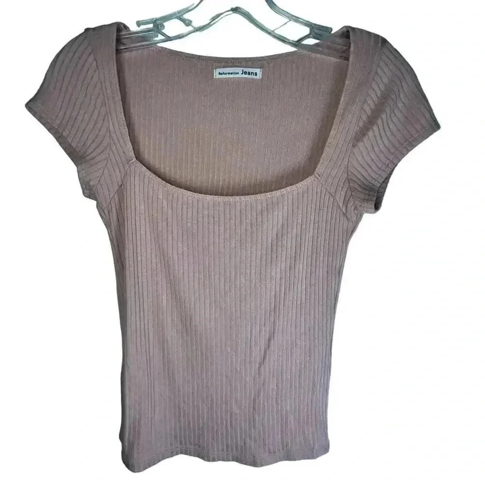 Reformation Jeans Women’s Pink Lightweight Casual Ribbed Tee Small‎